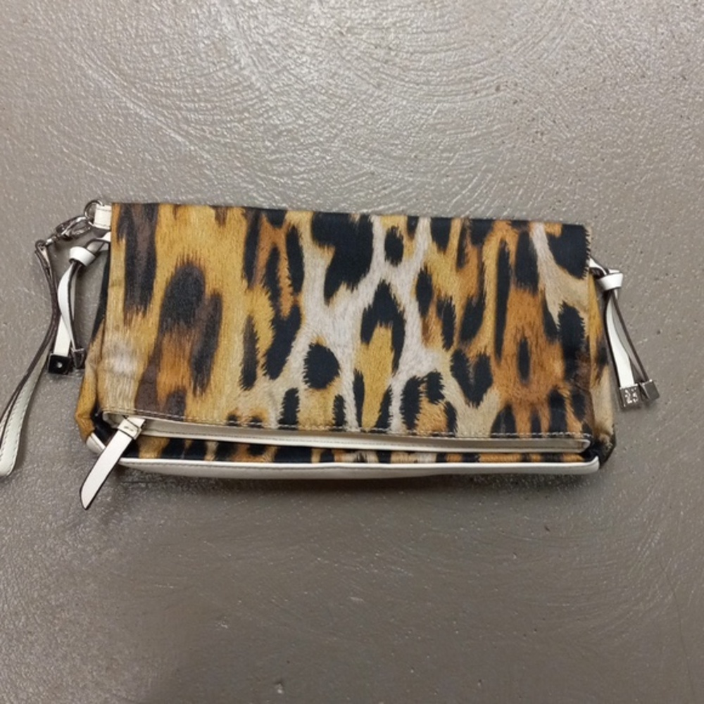 New York & Company Cream, Gold, Black Animal Print Clutch/Wristlet